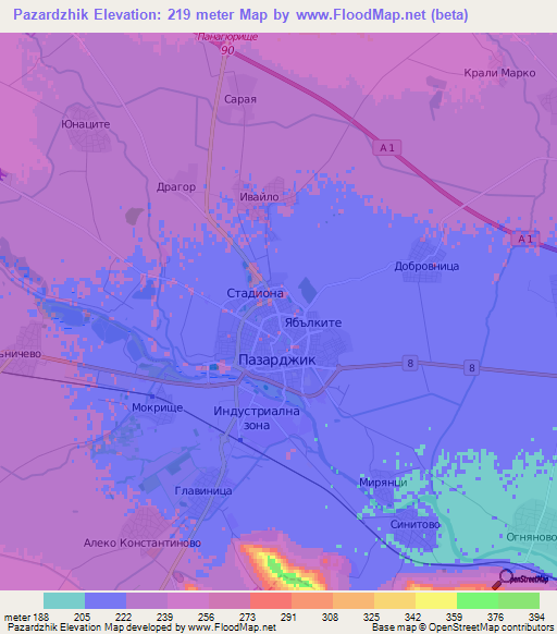 Pazardzhik,Bulgaria Elevation Map