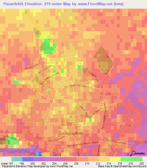 Pazardzhik,Bulgaria Elevation Map