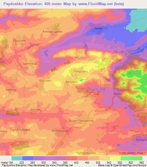 Paydushko,Bulgaria Elevation Map