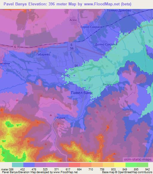 Pavel Banya,Bulgaria Elevation Map