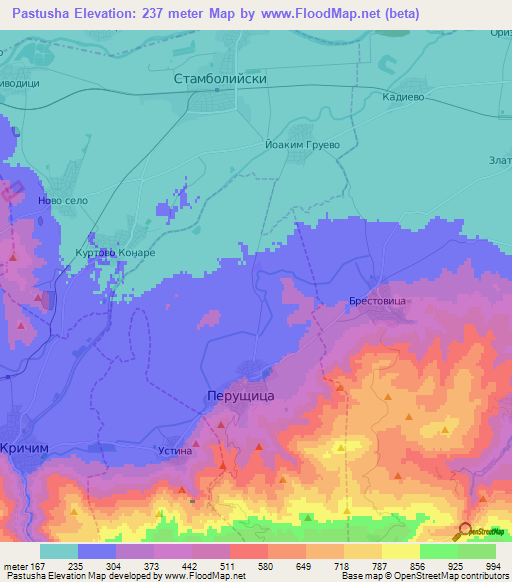 Pastusha,Bulgaria Elevation Map