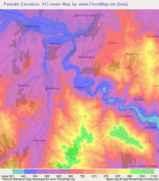 Pastukh,Bulgaria Elevation Map