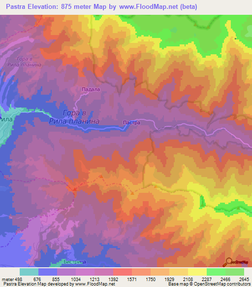 Pastra,Bulgaria Elevation Map