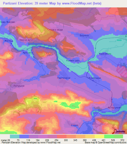 Partizani,Bulgaria Elevation Map