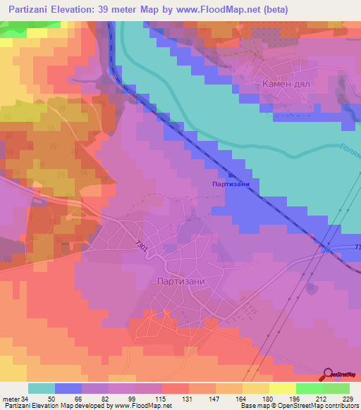 Partizani,Bulgaria Elevation Map