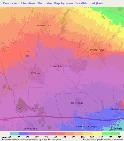 Parchevich,Bulgaria Elevation Map