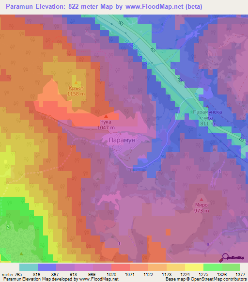Paramun,Bulgaria Elevation Map