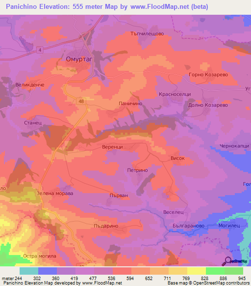 Panichino,Bulgaria Elevation Map