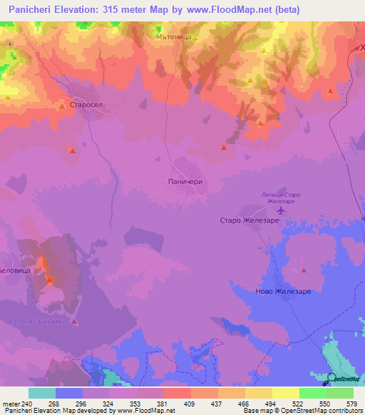 Panicheri,Bulgaria Elevation Map