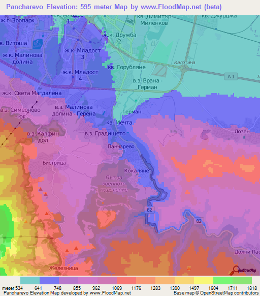 Pancharevo,Bulgaria Elevation Map