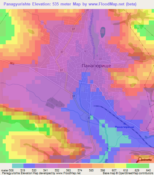 Panagyurishte,Bulgaria Elevation Map