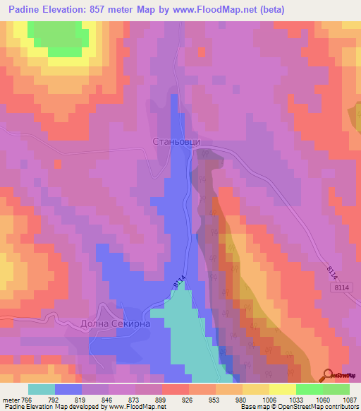 Padine,Bulgaria Elevation Map