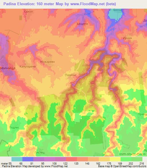 Padina,Bulgaria Elevation Map