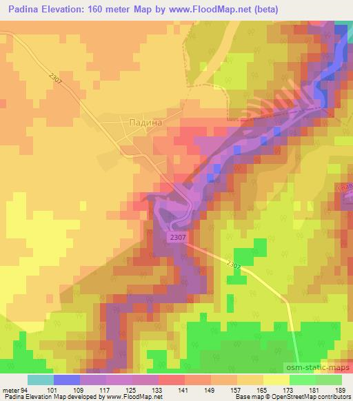 Padina,Bulgaria Elevation Map