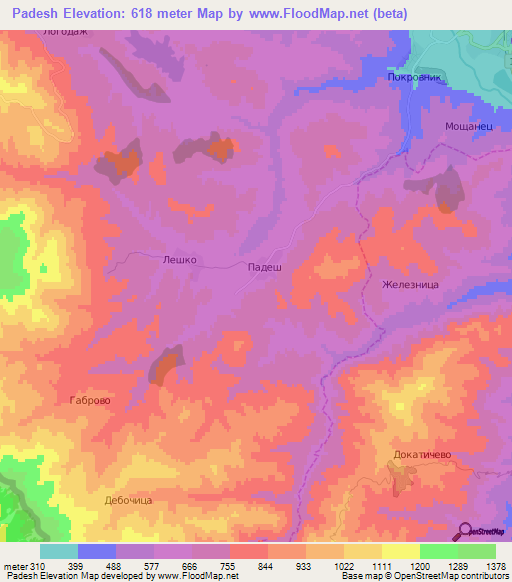 Padesh,Bulgaria Elevation Map