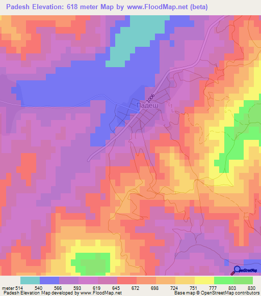 Padesh,Bulgaria Elevation Map
