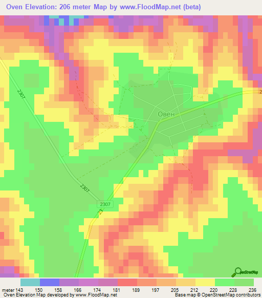 Oven,Bulgaria Elevation Map
