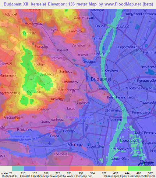 Budapest XII. keruelet,Hungary Elevation Map