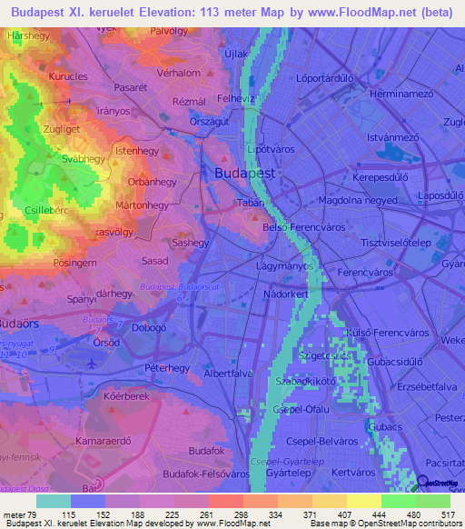 Budapest XI. keruelet,Hungary Elevation Map
