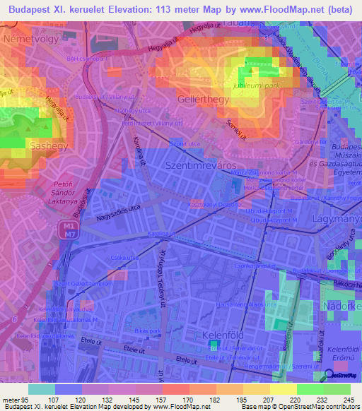 Budapest XI. keruelet,Hungary Elevation Map