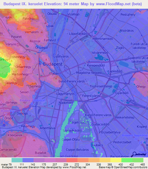 Budapest IX. keruelet,Hungary Elevation Map