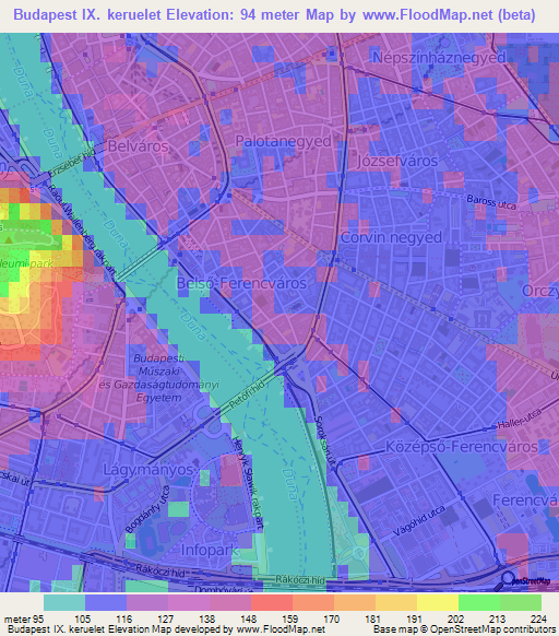 Budapest IX. keruelet,Hungary Elevation Map