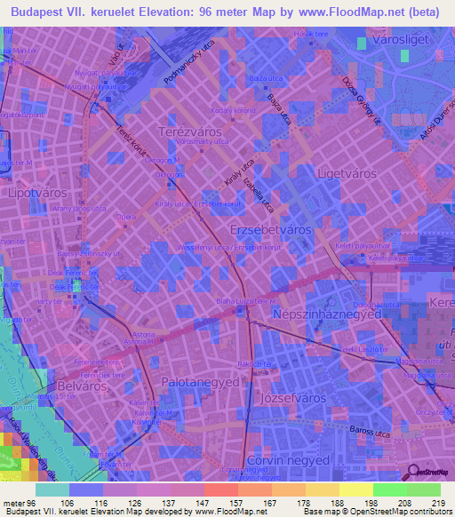 Budapest VII. keruelet,Hungary Elevation Map
