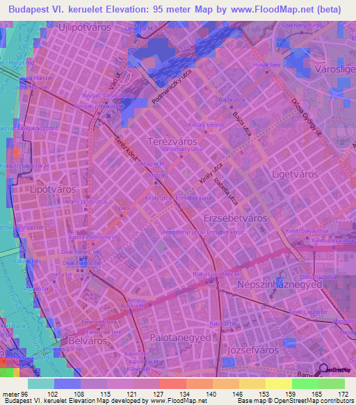 Budapest VI. keruelet,Hungary Elevation Map