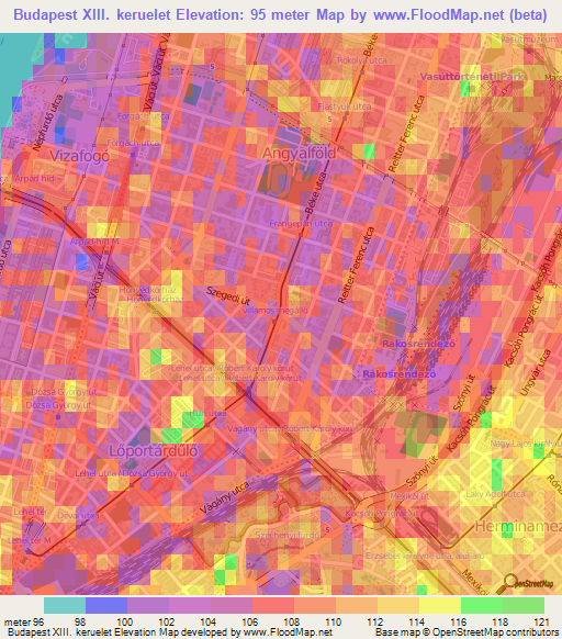 Budapest XIII. keruelet,Hungary Elevation Map