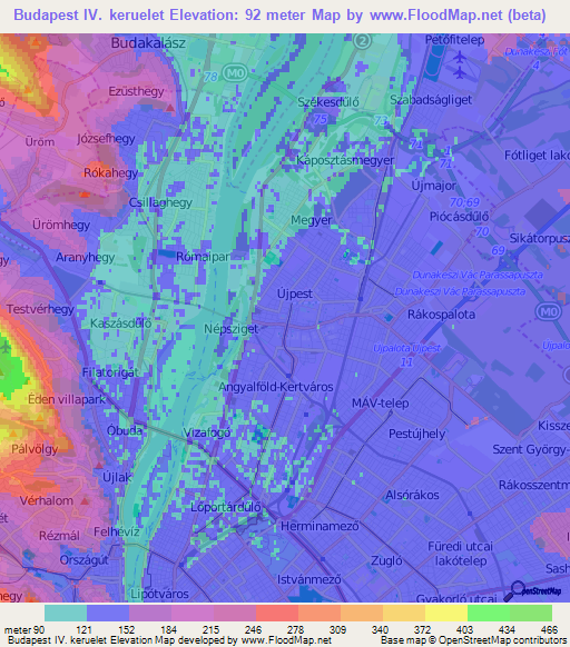 Budapest IV. keruelet,Hungary Elevation Map