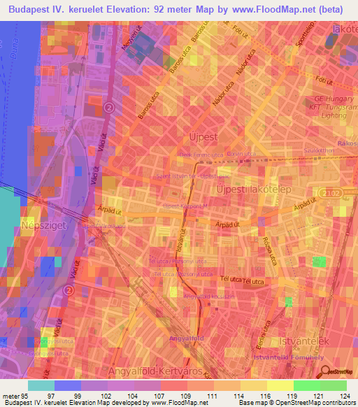 Budapest IV. keruelet,Hungary Elevation Map