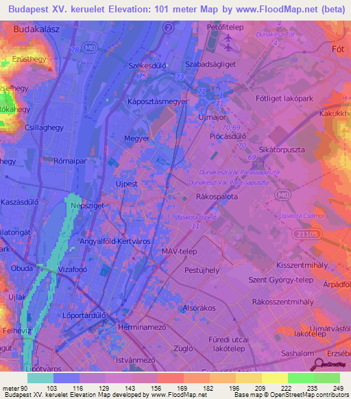 Budapest XV. keruelet,Hungary Elevation Map