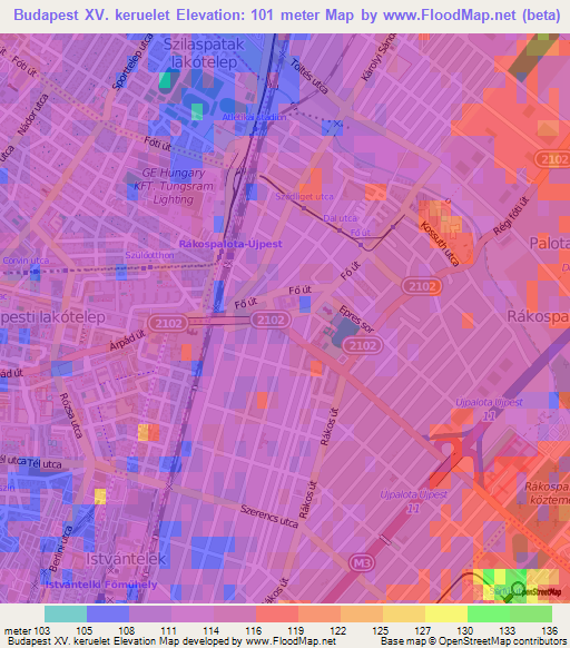 Budapest XV. keruelet,Hungary Elevation Map