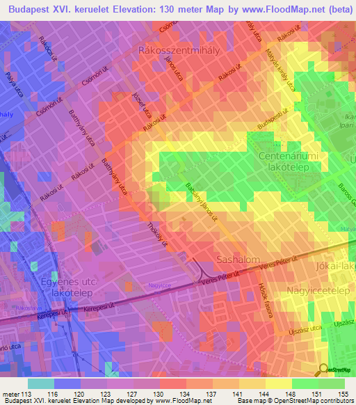 Budapest XVI. keruelet,Hungary Elevation Map