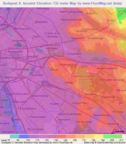 Budapest X. keruelet,Hungary Elevation Map