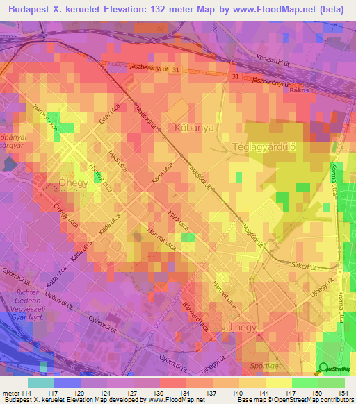 Budapest X. keruelet,Hungary Elevation Map
