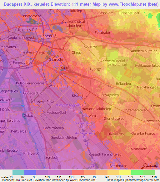 Budapest XIX. keruelet,Hungary Elevation Map
