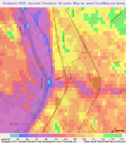 Budapest XXIII. keruelet,Hungary Elevation Map