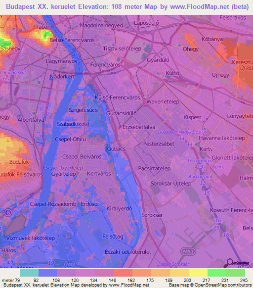 Budapest XX. keruelet,Hungary Elevation Map