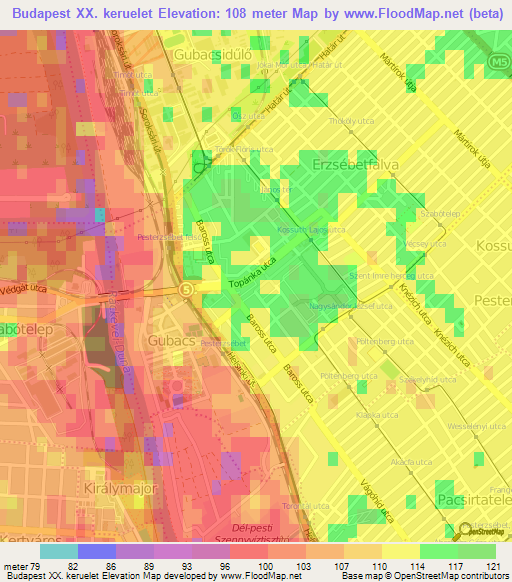 Budapest XX. keruelet,Hungary Elevation Map