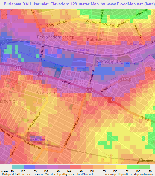 Budapest XVII. keruelet,Hungary Elevation Map