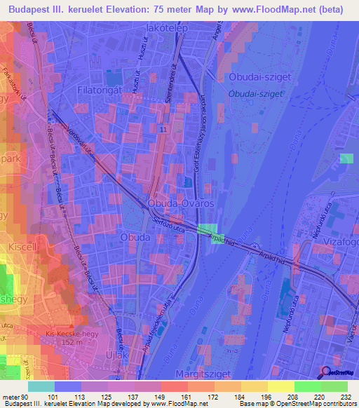Budapest III. keruelet,Hungary Elevation Map