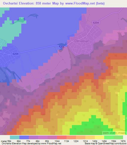 Ovchartsi,Bulgaria Elevation Map