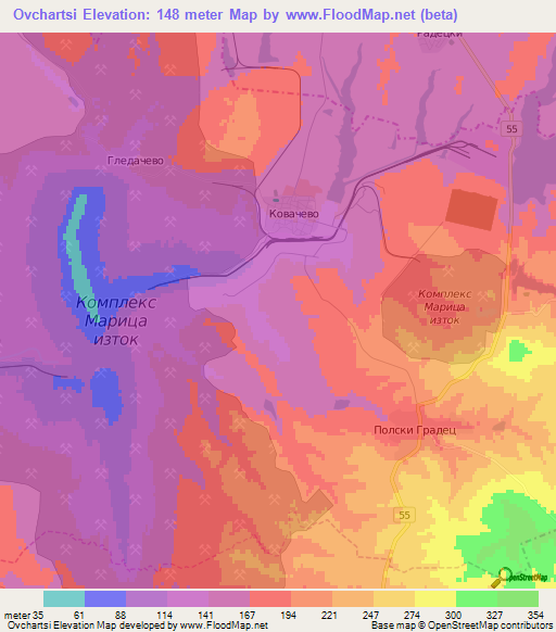 Ovchartsi,Bulgaria Elevation Map