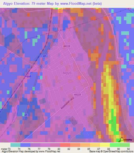 Algyo,Hungary Elevation Map