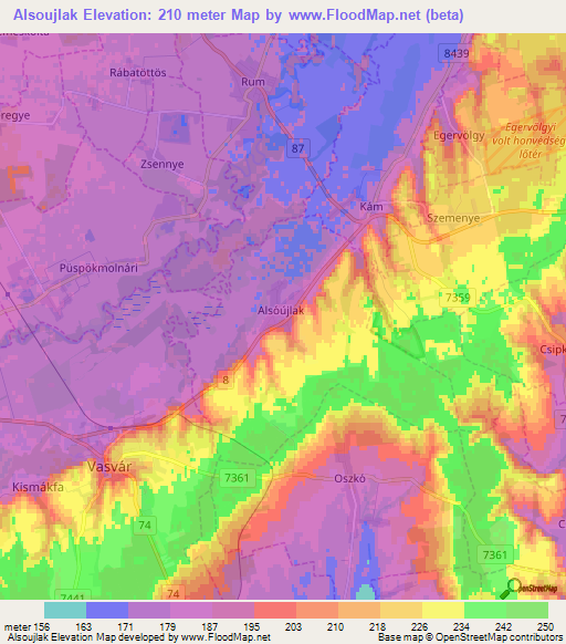 Alsoujlak,Hungary Elevation Map