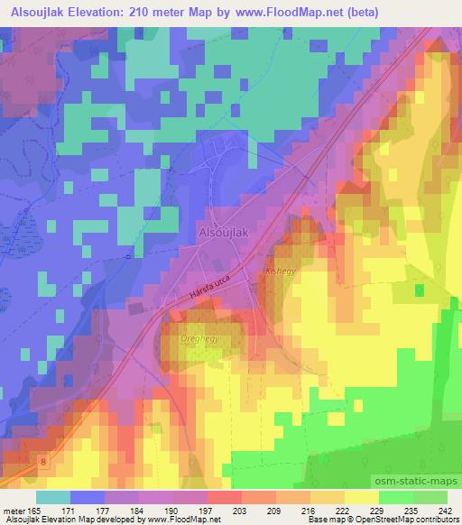 Alsoujlak,Hungary Elevation Map