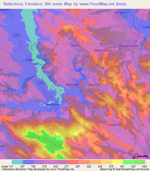 Ketbodony,Hungary Elevation Map