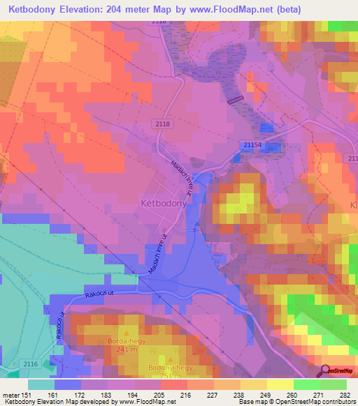 Ketbodony,Hungary Elevation Map