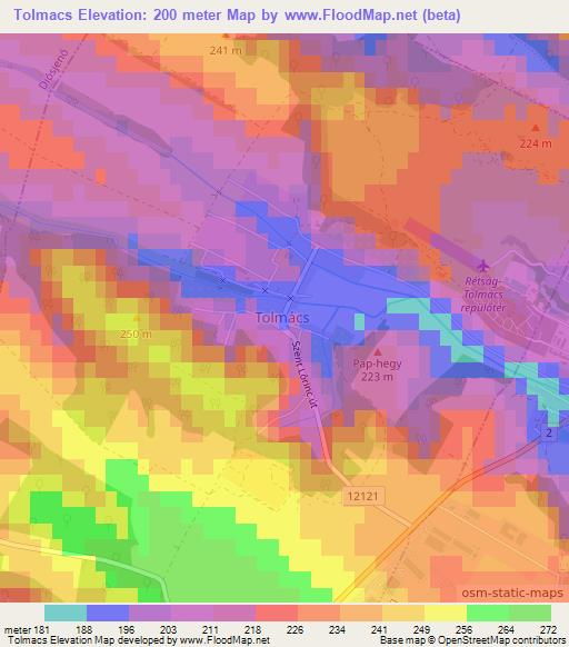 Tolmacs,Hungary Elevation Map